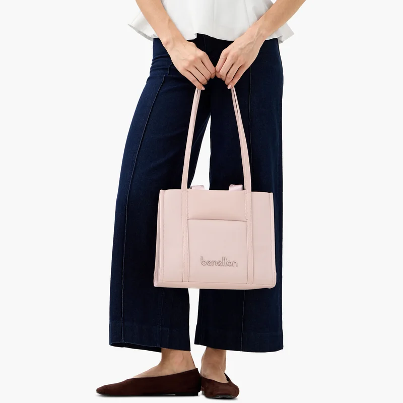 يونايتد كولورز أوف بينتيون Textured Pink Tote Bag for Women